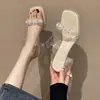 Hermosas Sandalias Transparentes de Cristal con Tacón Alto para Mujer, Estilo Francés de Verano Elegantes y Femeninas, Medias Zapatillas Estilo Hada con Perlas y Pedrería