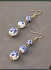 Pendientes de Clip Retro Pintados a Mano de Porcelana Azul y Blanca Transfronterizos Moda Estilo Étnico Chino Pendientes Colgantes de Cerámica Venta Caliente