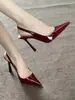 Zapatos de tacón alto de aguja Chuyuji color burdeos para mujer, versátiles y sexys, con punta cerrada y correa en el tobillo, sandalias para ir al trabajo