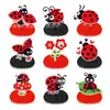 Fw018 Adornos de Insectos Mariquita de Siete Estrellas Decoración de Fiesta Diseño de Escena Adornos de Panal Abanico de Papel con Forma de Flor Adornos de Panal