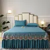 Renda bordada em algodão puro, amigável à pele, design de princesa estilo coreano, saia de cama lisa, disponível para camas de solteiro e casal, com características antiderrapantes, acabamento de renda para atacado