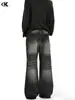 Jeans Rectos Lavados Negro Estilo Americano 11Kn para Hombre y Mujer, con Bigotes 3D, Adelgazantes, de Corteholgado, Jeans Vintage de Pierna Ancha