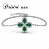 Pulsera Vintage de Plata de Ley S925 con Diseño de Trébol para Mujer, Pulsera de Cultivo Zang de Lujo Ligero Esmeralda, Pulsera de Temperamento