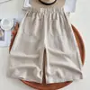 Pantalones versátiles y elegantes de Tencel y lino para el verano, pantalones casuales, de cintura alta, corte holgado, adelgazantes, pantalones finos de cinco puntos para usar al aire libre
