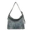 Bolso de Lona de Mezclilla Lavada Retro para Mujer 2025 Otoño Gran Capacidad Literario Casual Ropa de Trabajo Bolso de Hombro Cruzado