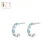 Pendientes de Plata de Ley S925 con Diseño Geométrico de Turquesa en Forma de C para Mujer, Pendientes de Moda Sencillos Estilo Ins, Más Vendidos Transfronterizos