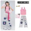 Ropa de Verano para Niñas de Jazz Crop Top sin Espalda con Tirantes Conjunto de Atuendo de Presentación Atuendo de Presentación de Jazz Runway Street Dance para Niñas