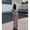 Moda feminina verão 2026 estilo Hong Kong nova coleção: calças jeans únicas e estilosas em rosa e roxo, estilo hip-hop, moda high-street, calças compridas