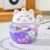 Llavero con colgante de bolsa y botella de arena movediza acrílica con forma de gato de la suerte rojo y rojo, venta al por mayor