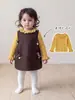 Conjunto de Dos Piezas Otoño Estilo Retro para Bebé Niña Vestido Chaleco con Lazo Infantil Suéter con Cuello de Volantes Conjunto de Dos Piezas Conjunto para Niñas