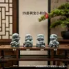 Estatua de Buda Hecha de Arenisca Verde, Adornos de Dragón y Bastón Dorado, Bonsái, Rocalla, Decoración de Micro-Paisaje