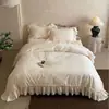 Conjunto de cama jacquard de renda Tencel de algodão ultra macio estilo francês de luxo leve, roupa de cama feminina para dormir sem nada