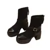 Botines retro con hebilla, nueva colección otoño/invierno 2026, forrados de felpa, con cremallera, diseñados para mujeres menudas, con efecto de realce de altura y adelgazante, estilo botas Martin