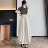 Foto Real de Pantalones de Globo Linterna, Pantalones de Pierna Ancha para Mujer, Nuevos Pantalones Azul Marino de Cintura Alta, Pantalones Cropped Estilizadores para Mujer Petite con Diseño de Capullo de Flor