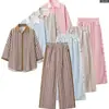 Venta al por mayor transfronteriza de ropa de mujer estilo europeo y americano: conjuntos de camisas casuales a rayas estampadas, modernos y cómodos, en AliExpress