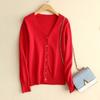 26 Outono e Inverno Novo Estilo Cardigan Tricotado Decote V Feminino Tricot Casaco Solto Plus Size Manga Longa Fino Curto Roupa Exterior Suéter