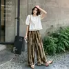 Calça Wide Leg de Algodão e Seda para Mulheres, Emagrecimento, Fina, Adequada para Usar em Casa e ao Ar Livre, Calça Wide Leg Casual Solta, Cintura Alta, Versátil, Efeito de Caimento de Verão
