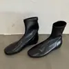 Versão em couro bovino~Botas curtas de salto alto estilo francês para mulheres, botas finas vintage de bico quadrado, botas elásticas pretas versáteis de couro genuíno para o dia a dia