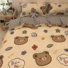 Juego de Cuatro Piezas de Ropa de Cama de Oso de Dibujos Animados Simple Escandinavo Funda de Edredón de Algodón Lavado Azul Juego de Tres Piezas de Sábanas para Cama de Dormitorio Estudiantil
