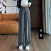 Pantalones casuales negros de pierna recta, versátiles, adelgazantes, de tiro alto, con caída amplia, para tipos de cuerpo pera en otoño