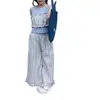 Roupas Infantis Conjunto para Meninas Calça com Suspensório Listrada Vertical Mais Camisa Básica Conjunto de Três Peças 26 Verão Novo Modelo Fornecimento de Fábrica