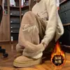 Calça Jogger Casual de Lã de Cordeiro com Forro de Fleece Bordado para Homens, Inverno Espessada à Prova de Frio Quente Perna Reta Esportiva Versátil de Algodão