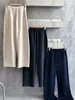 Calça de Sarja de Lã Wide Leg, Estilo Casual Simples, Calça Reta Off-White para Mulheres, Cintura Elástica, Caimento Solto, Emagrecimento, Calça Longa Versátil