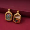 Colgante Thangka Pintado a Mano con Oro de Xizang, Estatua de Buda de Doble Cara en una Caja Gawu, Collar Portátil de Estilo Nacional