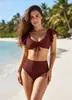Oferta Especial! Biquíni de Duas Peças com Babados para Mulheres, Estilo Europeu e Americano, Roupa de Banho Sexy sem Costas, Conservadora e que Cobre a Barriga