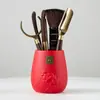 Juego de Té de Gres Accesorios Madera Maciza de Ébano Ceremonia del Té Seis Caballeros Juego Juego de Herramientas para Preparar Té Porta Té Cucharita de Té Aguja de Té