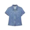 Para Comércio Exterior Transfronteiriço Europeu e Americano Roupas Femininas Aliexpress Mais Vendidas Verão Simples Versátil Cinto Ajustável Zíper Manga Curta Camisa Jeans