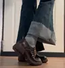 Mocassins femininos de couro estilo francês-inglês com bico redondo, modelo novo 2026 com sola grossa e salto grosso, sapatos de calçar