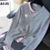 Suéter Cardigan Gola Redonda All-match Temperamento Rejuvenescedor Suéter de Tricô Combinação de Cores Bonito Único Amor Casaco