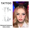Pegatinas de tatuaje facial de Halloween con papel de aluminio plateado, con cuernos de diablo, ojos de estrella y otros diseños, adecuadas para fiestas de cosplay y sesiones de fotos; calcomanías de transferencia al agua