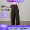 Calça de terno feminina preta personalizada, novo estilo de outono, cintura alta, corte solto, afina a silhueta, perna reta, corte curvo para figuras baixinhas