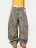 Jeans Scimitar con Estampado de Leopardo Retro Americano para Mujer, Silueta de Chica Caliente de Verano, Pantalones Holgados de Pierna Ancha Relajados y Perezosos de Largo Hasta el Suelo