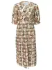 Nuevo Vestido Largo de Verano para Mujer, Estilo Elegante, Cuello en V, Estampado, Plisado, para Vacaciones, con Ajuste en la Cintura, Corte Entallado, Vestido Estampado-L422