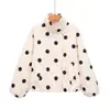 Ropa de Mujer Transfronteriza 2026 Moda Europea y Americana Holgada Cremallera Cuello Alto Piloto Lunares Chaqueta Abrigo para Mujer B22656