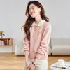 Cárdigan de punto con cuello de muñeca para mujer, estilo nuevo para Primavera y Otoño 2025, chaqueta suéter corta con solapa