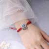 Plata S925 Piedra Lunar Cierre de Seguridad Candado de Longevidad Pulsera de Pareja Cuerda de Mano Simple Negra y Roja Tendencia Nacional Estilo Antiguo Étnico Regalo
