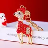 Lindo Llavero de Cabra Pequeña con Cristales de Pedrería, Tendencia Nacional Creativa, para Bolsos de Hombres y Mujeres, Anillo Llavero