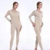 Ropa interior térmica nueva para mujer, ropa de otoño, pantalones largos, traje de ropa interior fina sin costuras, top térmico rosa