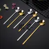Acero inoxidable 304 Red social cuchara redonda pequeña cuchara de postre mango largo cuchara para mezclar café cuchara para nido de pájaro ventas directas de fábrica