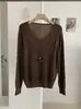 KEKEZOON Suéter de Punto para Mujer Falso Dos Piezas Cuello en V Hueco Diseño de Ganchillo Adelgazante Color Sólido Manga Larga 8412