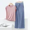 Conjunto de Modal Sem Mangas Feminino de Verão Fino Camisa de Base Calças Retas Roupa de Fora Casual Confortável Conjunto de Duas Peças