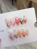 Unhas Artificiais Reutilizáveis Nai Zi Pura Feitas à Mão Estilo Europeu e Americano B327 Estilo Floral de Primavera com Base Translúcida Gradiente de Cor