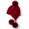 Novo Chapéu de Lã com Orelhas e Pom-Pom Outono e Inverno Quente Anti-Frio Chapéu Feminino Simples Versátil Gorro