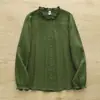 Venta directa del fabricante: Camisa de Mujer Manga Larga con Cuello de Encaje Fruncido Estilo Japonés, Gasa de Algodón de Doble Capa, Blusa Artística de Corte Amplio para Mujer