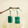 Aretes de Biocerámica, Aretes Antialérgicos, Nubes Auspiciosas Talladas en Oro Antiguo y Jade, Perforación de Oreja Seca, Aretes de Perla Cuadrada de Cerámica Pura