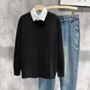 Suéter Sencillo de Color Sólido con Cuello Redondo para Hombre, Estilo Coreano Otoño e Invierno Ajuste Delgado Pulóver, Prendas de Punto Base Versátiles Casuales